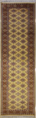 2'7x10'2 Bokhara Jaldar Area Rug with Silk & Wool Pile - Geometric Diamond Design | Hand-Knotted in Gold