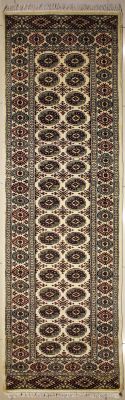 2'7x9'7 Bokhara Jaldar Area Rug with Wool Pile - Special Mori Bokhara Elephant Foot Design | Hand-Knotted in White
