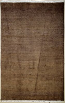 3'2x5'4 Gabbeh Area Rug made using Vegetable dyes with Wool Pile - Solid Design | Hand-Knotted in Dark Brown