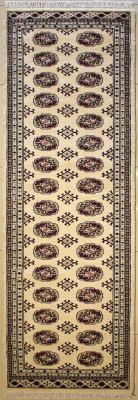 2'7x9'2 Bokhara Jaldar Area Rug with Wool Pile - Special Mori Bokhara Elephant Foot Design | Hand-Knotted in White