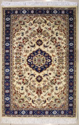 3'1x5'2 Pak Persian High Quality Area Rug with Silk & Wool Pile - Floral Design | Hand-Knotted in White