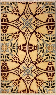3'0x5'1 Chobi Ziegler Area Rug made using Vegetable dyes with Wool Pile - Geometric Design | Hand-Knotted in White