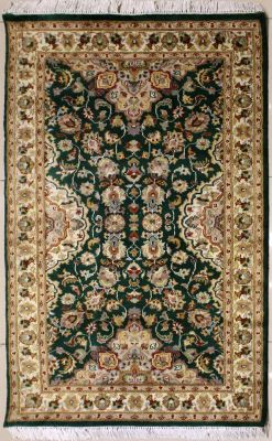 2'11x4'11 Pak Persian High Quality Area Rug with Silk & Wool Pile - Floral Design | Hand-Knotted in Green