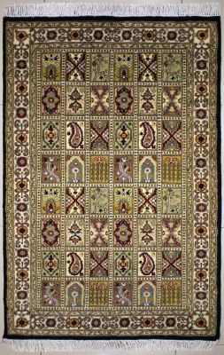 3'2x5'3 Pak Persian High Quality Area Rug with Silk & Wool Pile - Bakhtiari Panel Design | Hand-Knotted in Blue