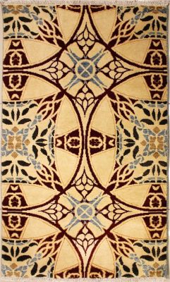 2'11x5'1 Chobi Ziegler Area Rug made using Vegetable dyes with Wool Pile - Geometric Design | Hand-Knotted in White