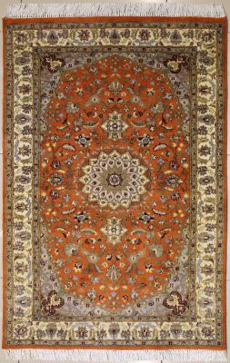 3'1x5'4 Pak Persian High Quality Area Rug with Silk & Wool Pile - Floral Design | Hand-Knotted in Orange