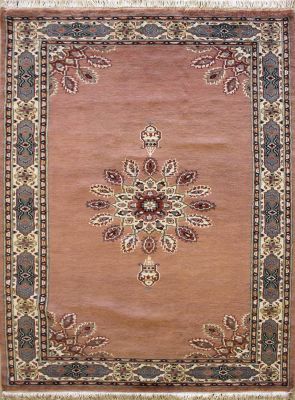 4'1x6'3 Pak Persian Area Rug with Silk & Wool Pile - Ardabil Medallion Design | Hand-Knotted in Beige
