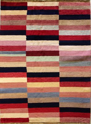 4'0x5'11 Gabbeh Area Rug with Wool Pile - Striped Design | Hand-Knotted Multicolored | 4x6