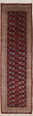 2'6x9'9 Bokhara Jaldar Area Rug with Silk & Wool Pile - Special Mori Bokhara Elephant Foot Design | Hand-Knotted in Red