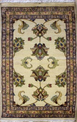 2'10x5'0 Pak Persian High Quality Area Rug with Wool Pile - Baghban Floral Design | Hand-Knotted in White