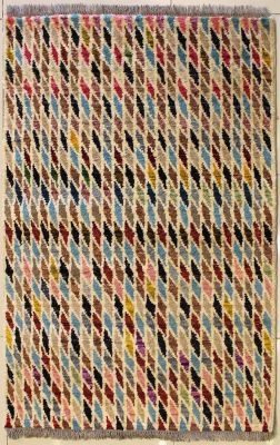 3'1x5'0 Gabbeh Area Rug made using Vegetable dyes with Wool Pile - Diamond Design | Hand-Knotted Multicolored | 3x5 Double Knot Rug