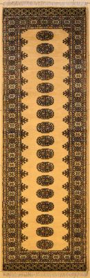2'7x9'9 Bokhara Jaldar Area Rug with Wool Pile - Geometric Elephant Foot Design | Hand-Knotted in Beige