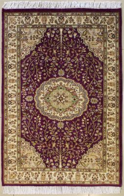 3'1x5'1 Pak Persian High Quality Area Rug with Silk & Wool Pile - Floral Design | Hand-Knotted in Purple