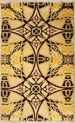 2'11x4'10 Chobi Ziegler Area Rug made using Vegetable dyes with Wool Pile - Geometric Design | Hand-Knotted in White
