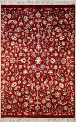 4'0x6'0 Pak Persian Area Rug with Silk & Wool Pile - Floral Design | Hand-Knotted in Red