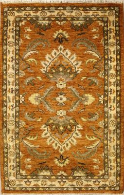 3'0x5'0 Chobi Ziegler Area Rug made using Vegetable dyes with Wool Pile - Floral Design | Hand-Knotted in Orange