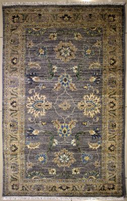 3'0x5'2 Chobi Ziegler Area Rug made using Vegetable dyes with Wool Pile - Floral Design | Hand-Knotted in Grey