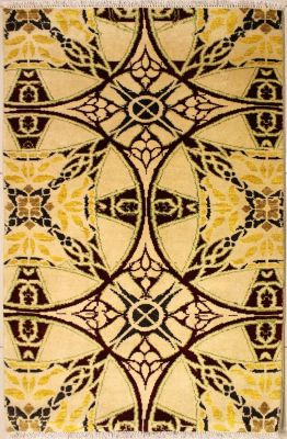 3'1x4'10 Chobi Ziegler Area Rug made using Vegetable dyes with Wool Pile - Geometric Design | Hand-Knotted in White