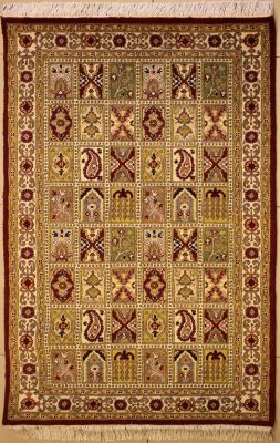 3'1x5'4 Pak Persian High Quality Area Rug with Wool Pile - Bakhtiari Panel Design | Hand-Knotted in Red
