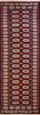 2'7x9'9 Bokhara Jaldar Area Rug with Wool Pile - Special Mori Bokhara Elephant Foot Design | Hand-Knotted in Red