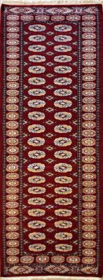 2'7x9'9 Bokhara Jaldar Area Rug with Silk & Wool Pile - Special Mori Bokhara Elephant Foot Design | Hand-Knotted in Red
