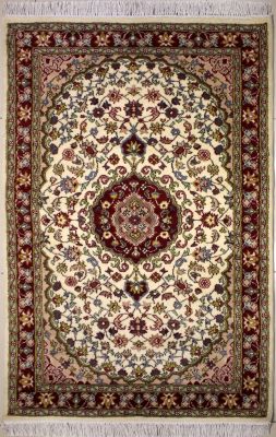 3'2x5'3 Pak Persian High Quality Area Rug with Silk & Wool Pile - Floral Design | Hand-Knotted in White