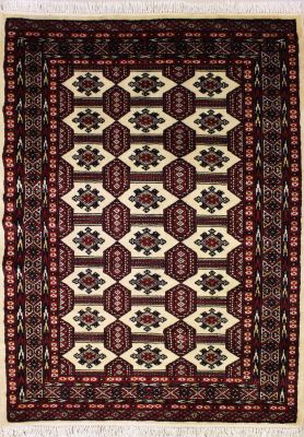 4'1x5'9 Bokhara Jaldar Area Rug with Wool Pile - Geometric Diamond Design | Hand-Knotted in White