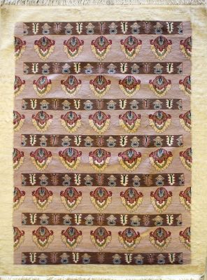 4'2x5'11 Caucasian Design Area Rug with Wool Pile - Geometric Striped Design | Hand-Knotted in White