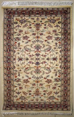 3'2x5'2 Pak Persian High Quality Area Rug with Wool Pile - Floral Design | Hand-Knotted in White