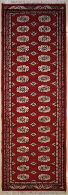 2'7x10'3 Bokhara Jaldar Area Rug with Wool Pile - Special Mori Bokhara Elephant Foot Design | Hand-Knotted in Red
