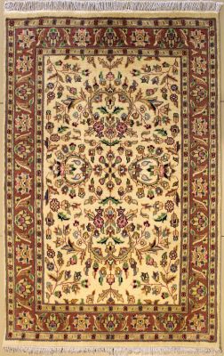 3'1x4'11 Pak Persian High Quality Area Rug with Wool Pile - Floral Design | Hand-Knotted in White