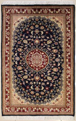 3'1x5'3 Pak Persian High Quality Area Rug with Silk & Wool Pile - Floral Design | Hand-Knotted in Blue