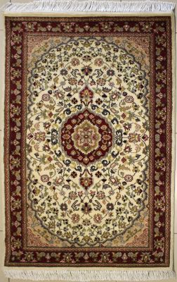 3'0x5'1 Pak Persian High Quality Area Rug with Wool Pile - Floral Design | Hand-Knotted in White