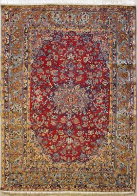 5'0x7'2 Pak Persian High Quality Area Rug with Wool Pile - Kashan Medallion Design | Hand-Knotted in Red