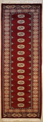 2'8x9'11 Bokhara Jaldar Area Rug with Wool Pile - Special Mori Bokhara Elephant Foot Design | Hand-Knotted in Red