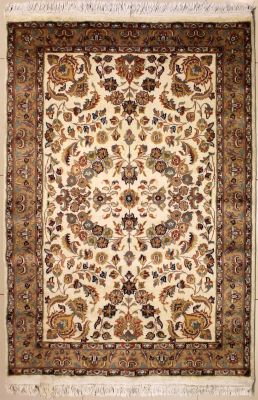 4'3x6'0 Pak Persian Area Rug with Silk & Wool Pile - Floral Design | Hand-Knotted in Ivory