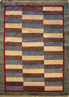 4'0x6'1 Gabbeh Area Rug with Wool Pile - Striped Design | Hand-Knotted Multicolored | 4x6