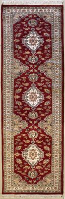 2'7x10'1 Pak Persian Area Rug with Silk & Wool Pile - Floral Design | Hand-Knotted in Red