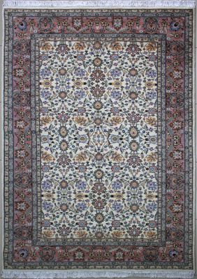 5'10"x9'3" Gorgeous Floral Pak Persian Rug in Intriguing White, Beige & Reddish Brown, New 6x9 Wool Double Knot Marvel, Hand-Knotted Mahal Rug, qk09140