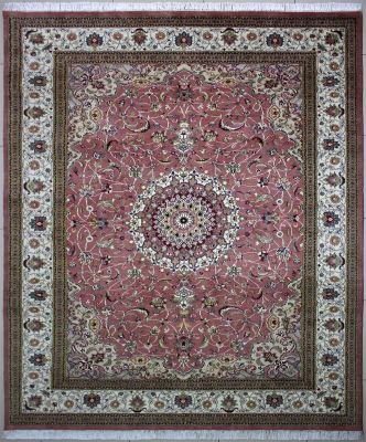 7'11"x10'2" Pizazzy Medallion Pak Persian Rug in Serene Reddish Brown, Beige & White, New 8x10 Wool Double Knot Handwork, Hand-Knotted Kashan / Isfahan Rug, qk09147