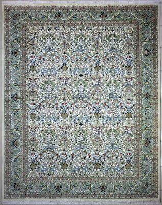 12'x16'7" Pizazzy Floral Pak Persian Rug in Resplendent White, Beige & Green, New 12x18 Wool, Silk Double Knot Artistry, Hand-Knotted Bakhtiari Rug, qk09135
