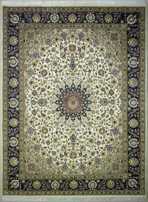 9'x12'8" Surreal Medallion Pak Persian Rug in Tranquil White, Beige & Blue, New 9x12 Wool Double Knot Elegance, Hand-Knotted Kashan / Isfahan Rug, qk09165