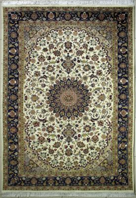 6'x9'5" Serene Floral Pak Persian Rug in Tranquil White, Beige & Blue, New 6x9 Wool Double Knot Perfection, Hand-Knotted Kashan / Isfahan Rug, qk09161