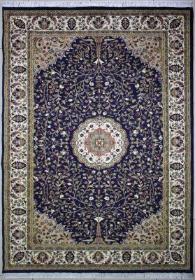 6'x9'2" Graceful Floral Pak Persian Rug in Inspirational Blue, Beige & White, New 6x9 Wool Double Knot Jewel, Hand-Knotted Kashan / Isfahan Rug, qk09164
