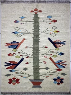 4'3"x6'1" Divine Pictorial Gabbeh Rug in Miraculous Organic Dyed Multi-colors, New 4x6 Wool Kilim Workmanship, Hand-Knotted Contemporary Rug, qw38