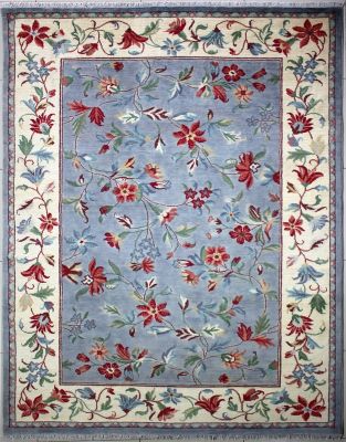 6'5"x9'5" Transfixing Floral Chobi Ziegler Rug in Transcendent Organic Dyed Grey, Reddish Brown & White, New 6.5x10 Wool Double Knot Creation, Hand-Knotted Contemporary Rug, qk09159