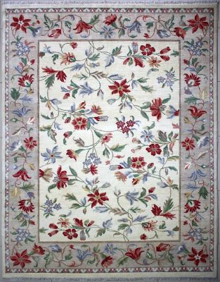 8'x9'11" Gorgeous Floral Chobi Ziegler Rug in Glamorous Organic Dyed White, Beige & Red, New 8x10 Wool Double Knot Jewel, Hand-Knotted Contemporary Rug, qk09151