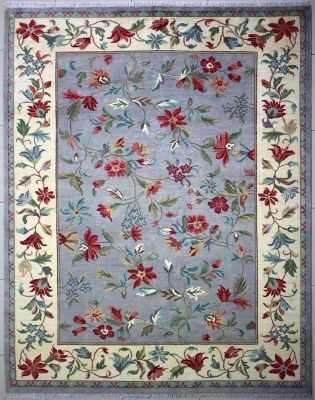 7'11"x10'1" Heavenly Floral Chobi Ziegler Rug in Radiant Organic Dyed Grey, Reddish Brown & White, New 8x10 Wool Double Knot Magnificence, Hand-Knotted Contemporary Rug, qk09170
