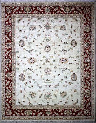8'x10'4" Incomparable Floral Chobi Ziegler Rug in Phenomenal Organic Dyed White, Beige & White, New 8x10 Wool Double Knot Artwork, Hand-Knotted Rug, qk09150