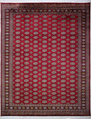 9'1"x12' Radiant Elephant Foot Bokhara Jaldar Rug in Enthralling Red, Grey & White, New 9x12 Wool Handwork, Hand-Knotted Mori Rug, qk09079